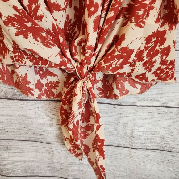 Mainstrip M Floral Cottagecore Y2K Beach Coastal Flowy Sleeve Crop Blouse - Picture 2 of 8